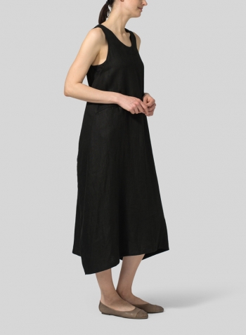 Black Lightweight Linen Sleeveless Long Dress