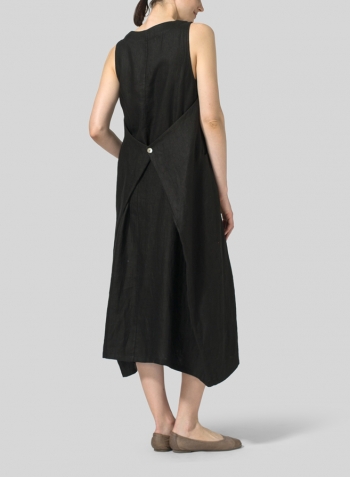 Black Lightweight Linen Sleeveless Long Dress