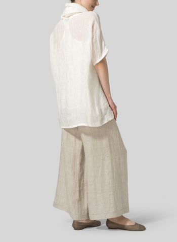 Soft White Lightweight Linen Turtleneck Tunic