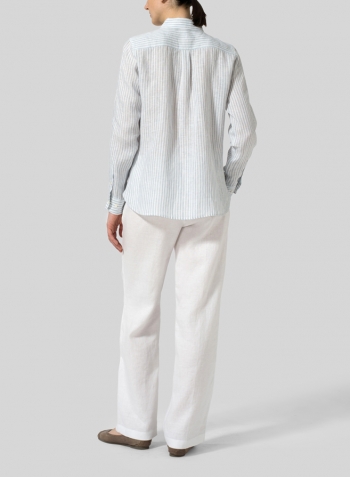 Powder Blue Stripe Linen Classic Long Sleeve Shirt