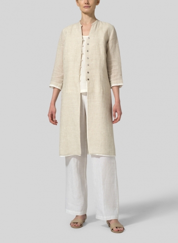 Oat Off White Linen Double Layers Long Top