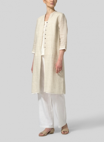 Oat Off White Linen Double Layers Long Top