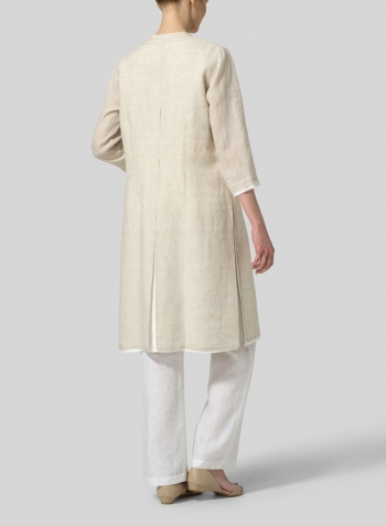 Oat Off White Linen Double Layers Long Top