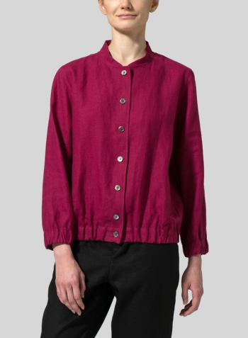 Claret Violet Linen Mini Stand Collar Jacket