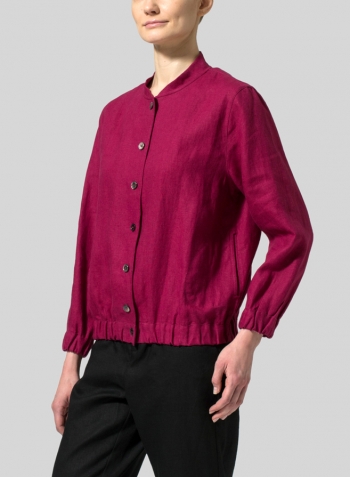 Claret Violet Linen Mini Stand Collar Jacket