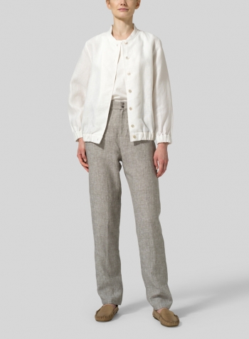 White Linen Mini Stand Collar Jacket