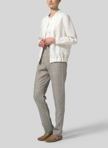 White Linen Mini Stand Collar Jacket