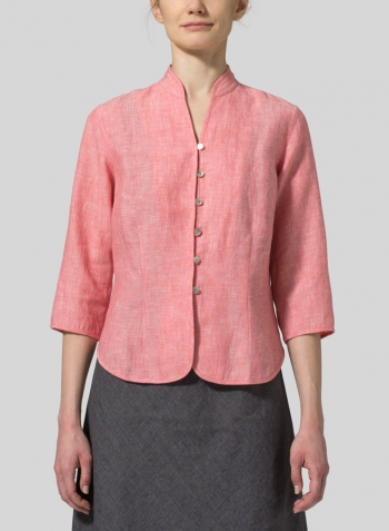 Sakura Pink Linen Fitted Mandarin Collar Jacket