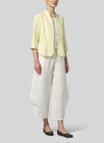 Fizzy Lemon Linen Fitted Mandarin Collar Jacket