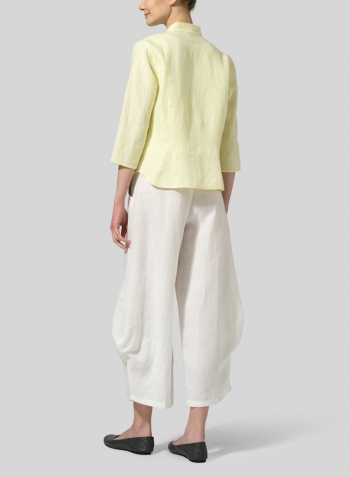 Fizzy Lemon Linen Fitted Mandarin Collar Jacket