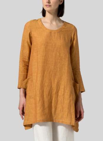 Golden Brown Linen Long Sleeve Top