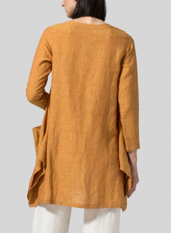 Golden Brown Linen Long Sleeve Top