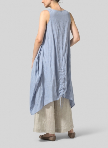Light Pale Blue Linen Asymmetrical Hem Sleeveless Dress