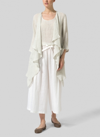 Gauze Gray White Linen Gauze Waterfall-Front Jacket