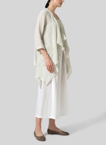 Gauze Gray White Linen Gauze Waterfall-Front Jacket