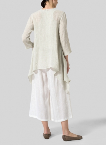 Gauze Gray White Linen Gauze Waterfall-Front Jacket