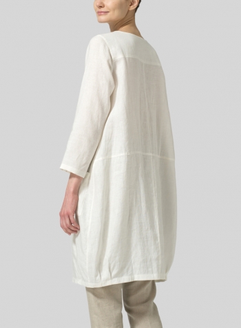 Soft White Linen Button Loop Balloon Tunic