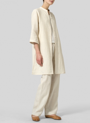 Sand Linen Mandarin Collar Simple Long Blouse