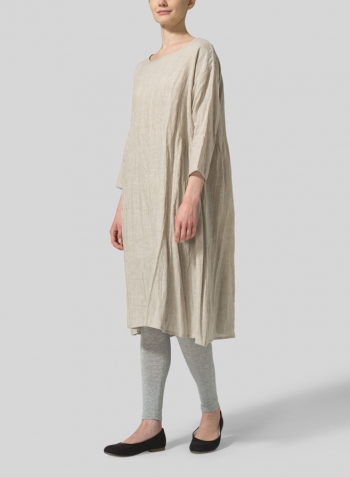 Oat Linen A-Line Round Neck Dress With Necklace