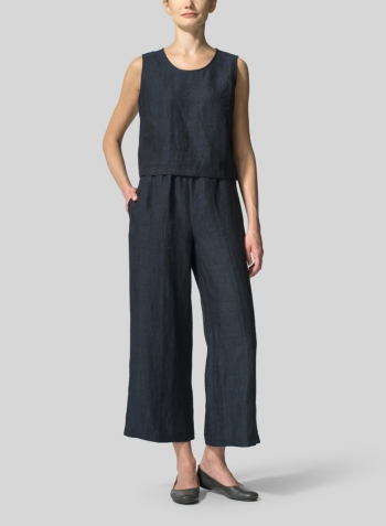 Denim Blue Linen Straight Leg Pull-On Pants Set