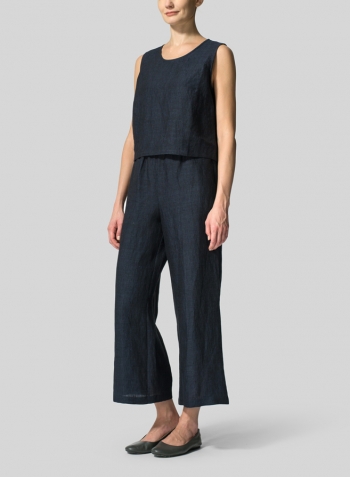 Denim Blue Linen Straight Leg Pull-On Pants Set