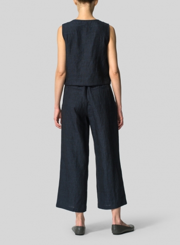 Denim Blue Linen Straight Leg Pull-On Pants Set