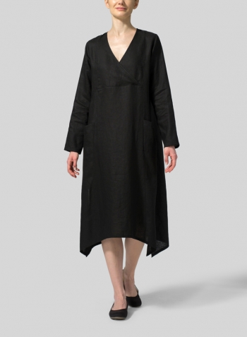 Black Linen Wrap Dress