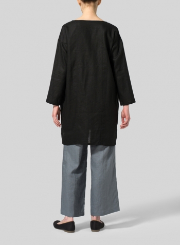 Black Linen V-neck Tunic Set