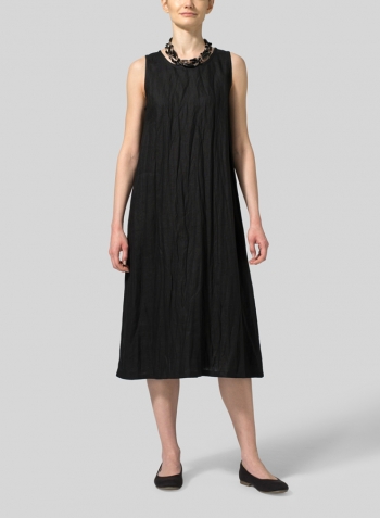 Black Linen Sleeveless Midi Dress