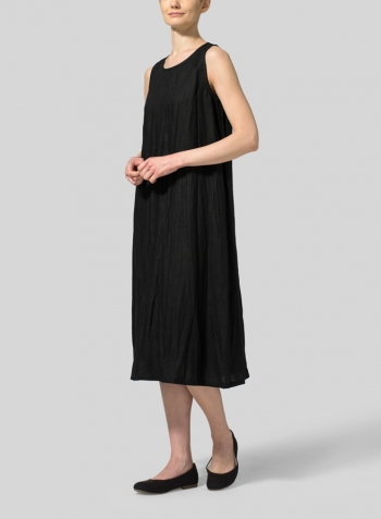 Black Linen Sleeveless Midi Dress