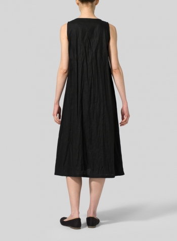 Black Linen Sleeveless Midi Dress