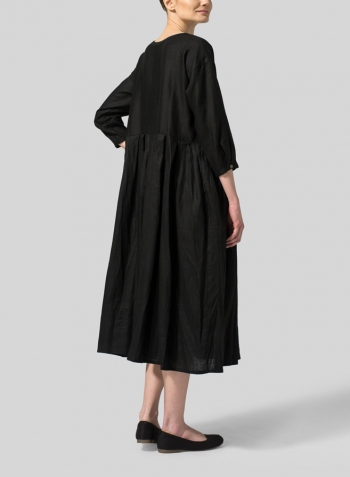 Black Linen Pleated Loose Long Dress