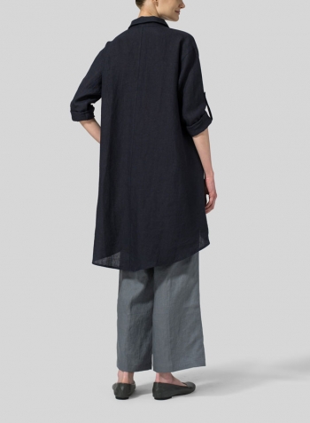 Navy Linen Classic Collar A Shape Tunic