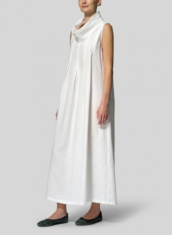 White Linen Sleeveless Cowl Neck Long Dress