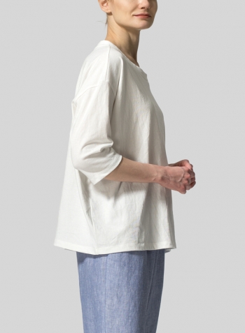 White Cotton Three-Quarters Sleeve Knit Top