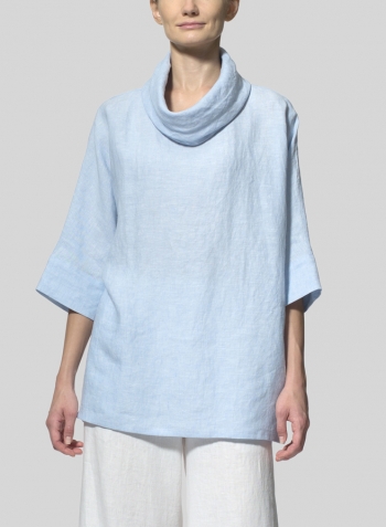 Light Sky Blue Linen Cowl Neck Top