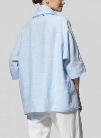 Light Sky Blue Linen Cowl Neck Top