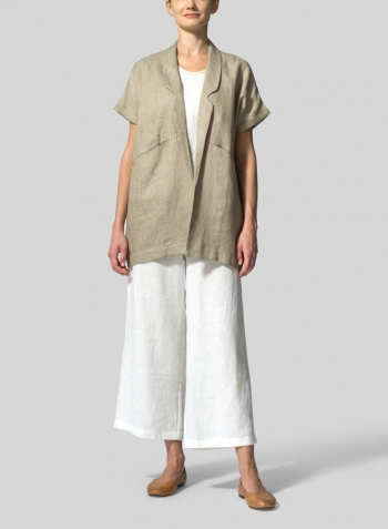 Twill Weave Linen Oversized Short Sleeve Jacket Set