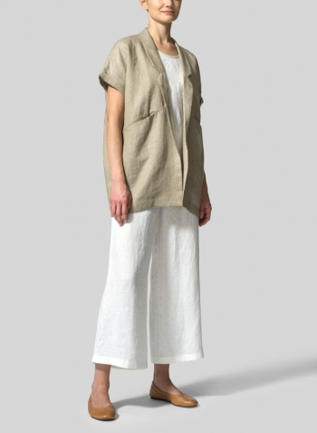 Twill Weave Linen Oversized Short Sleeve Jacket Set