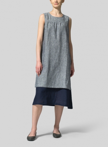Navy Linen Sleeveless Midi Dress Set