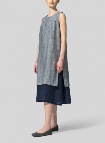 Navy Linen Sleeveless Midi Dress Set