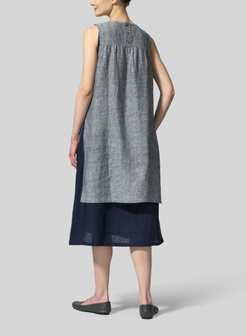 Navy Linen Sleeveless Midi Dress Set