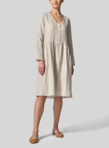 Oat Linen Button Front L/S Dress