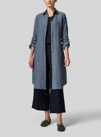 Denim Blue Linen Shirt Dress Set