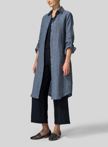 Denim Blue Linen Shirt Dress Set