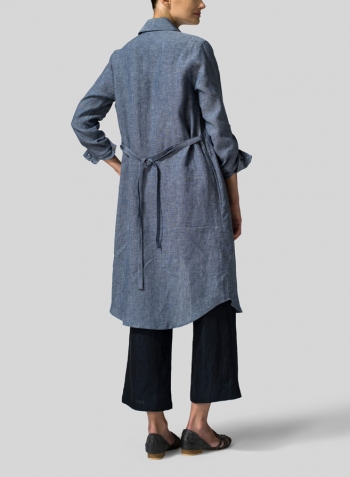 Denim Blue Linen Shirt Dress Set
