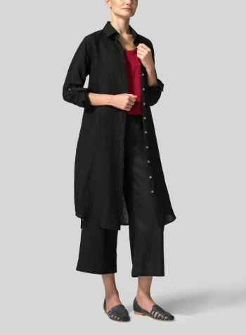 Black Linen Shirt Dress Set