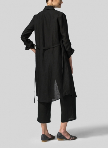 Black Linen Shirt Dress Set