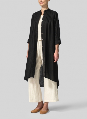 Black Linen A-Line Long Sleeve Tunic Set