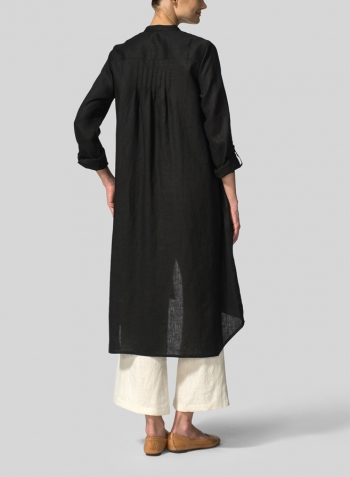 Black Linen A-Line Long Sleeve Tunic Set